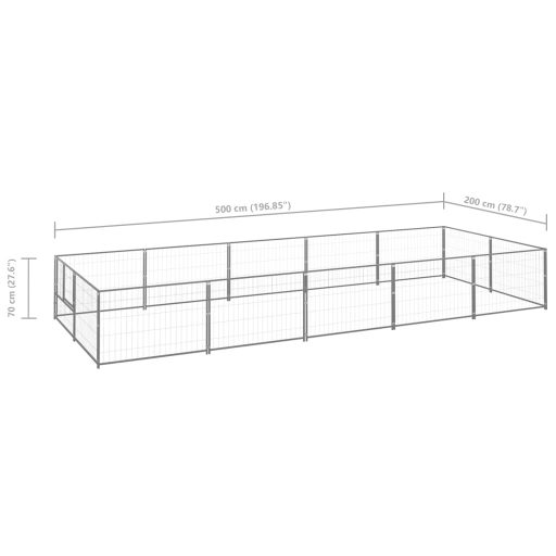 Ezüstszínű acél kutyakennel 10 m²