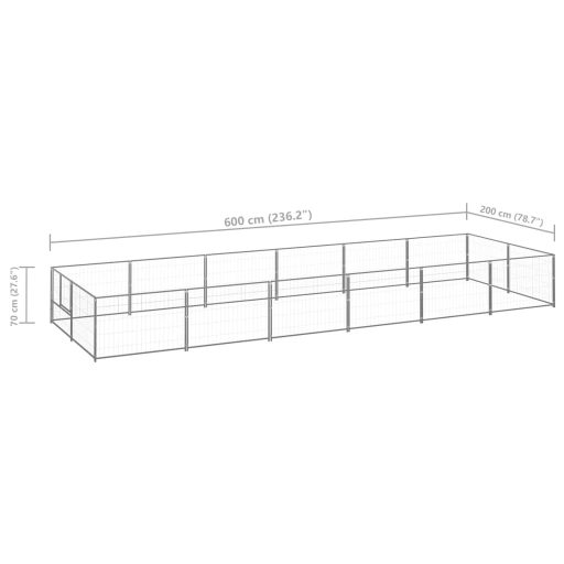 Ezüstszínű acél kutyakennel 12 m²