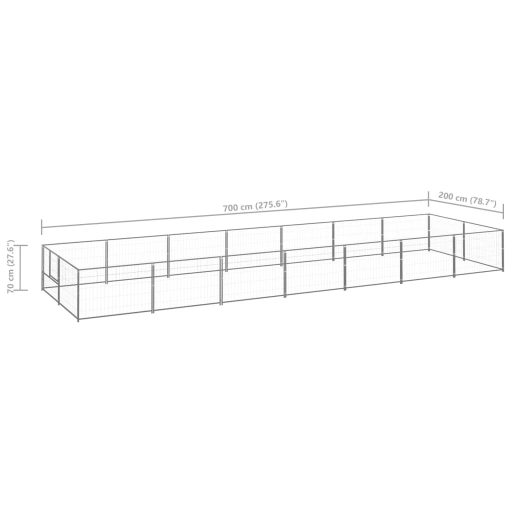 Ezüstszínű acél kutyakennel 14 m²