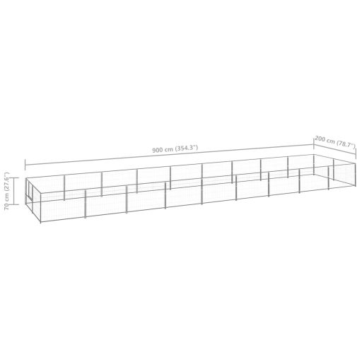 Ezüstszínű acél kutyakennel 18 m²