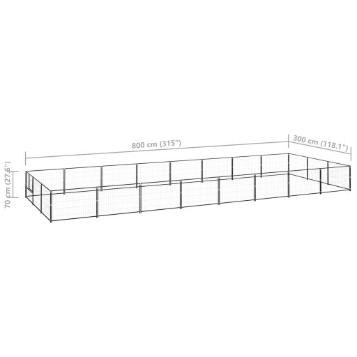 Fekete acél kutyakennel 24 m²