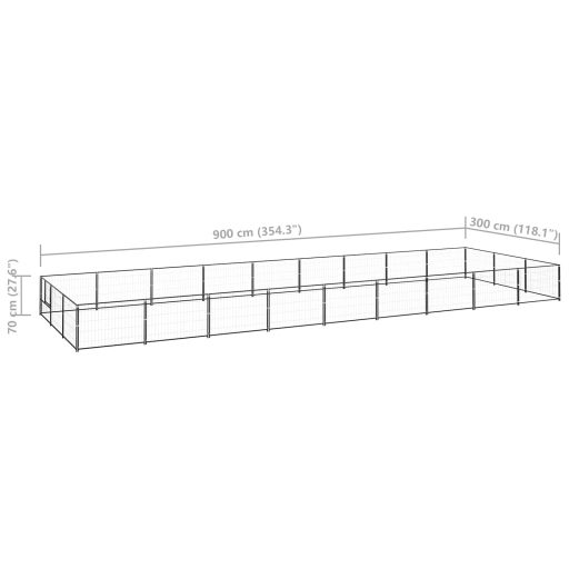 Fekete acél kutyakennel 27 m²