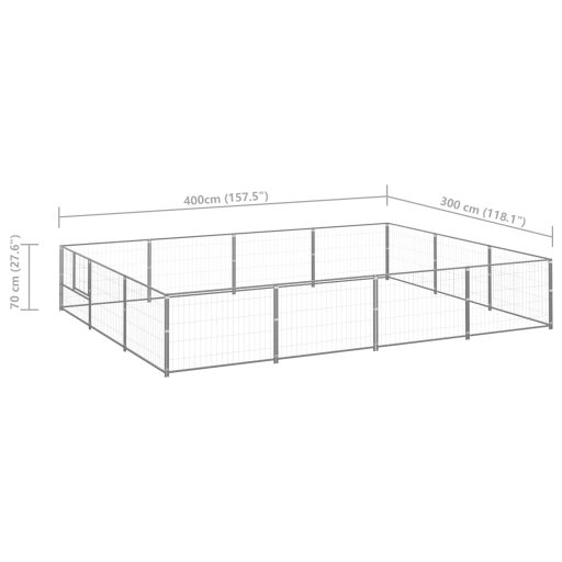 Ezüstszínű acél kutyakennel 12 m²