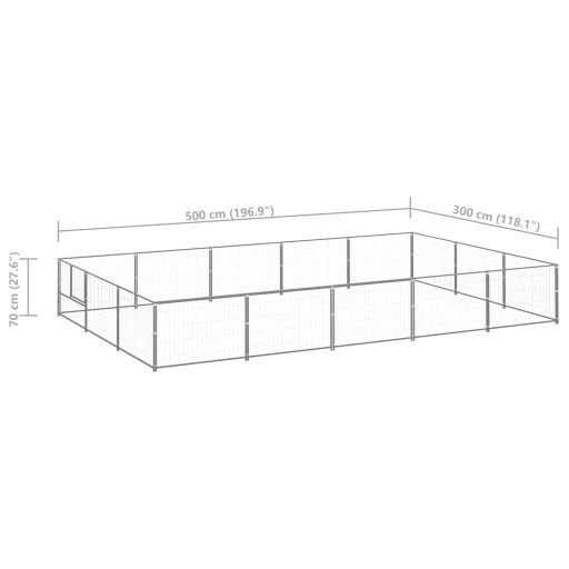 Ezüstszínű acél kutyakennel 15 m²