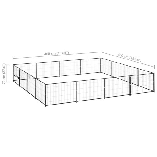 Fekete acél kutyakennel 16 m²
