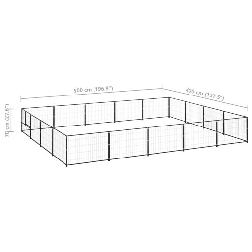 Fekete acél kutyakennel 20 m²