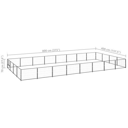Fekete acél kutyakennel 32 m²