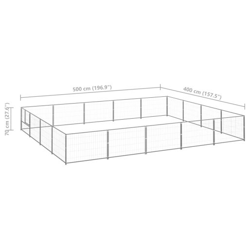 Ezüstszínű acél kutyakennel 20 m²