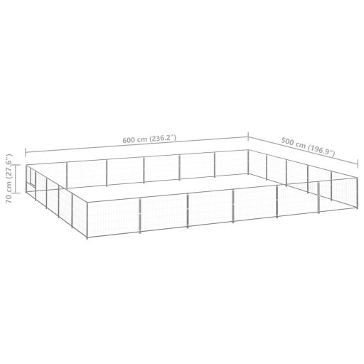 Ezüstszínű acél kutyakennel 30 m²
