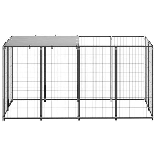 Fekete acél kutyakennel 2,42 m²