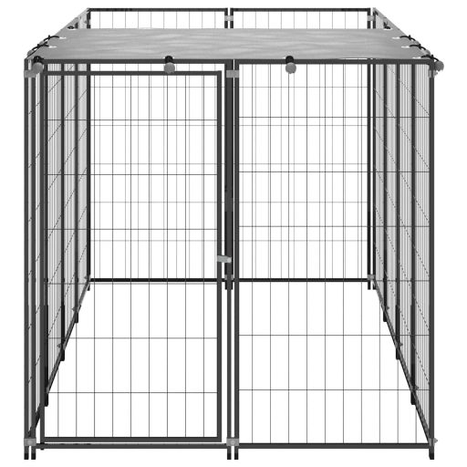 Fekete acél kutyakennel 2,42 m²