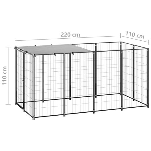 Fekete acél kutyakennel 2,42 m²