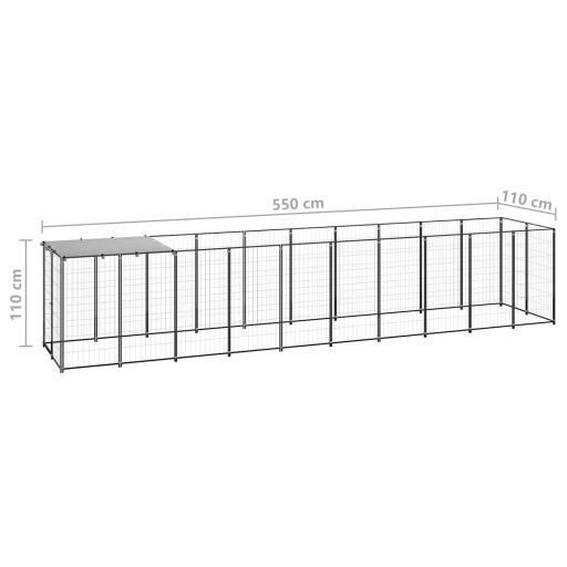 Fekete acél kutyakennel 6,05 m²