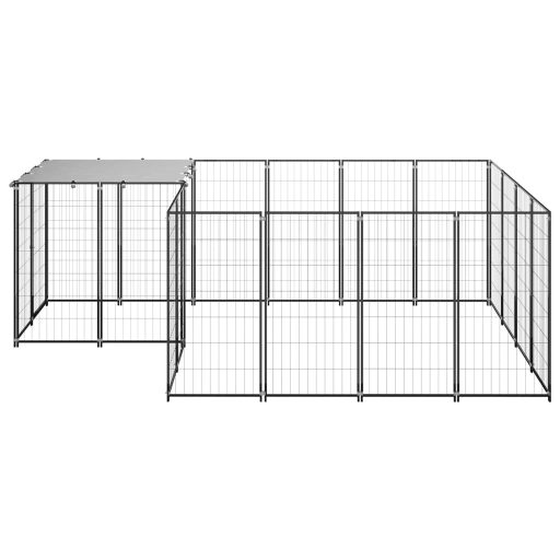 Fekete acél kutyakennel 6,05 m²