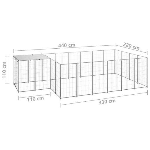 Ezüstszínű acél kutyakennel 8,47 m²