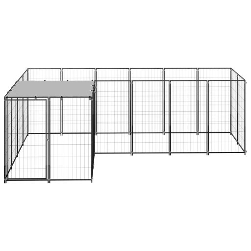 Fekete acél kutyakennel 4,84 m²