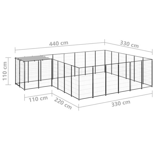 Fekete acél kutyakennel 12,1 m²