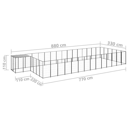 Fekete acél kutyakennel 26,62 m²