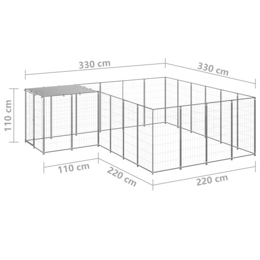 Ezüstszínű acél kutyakennel 8,47 m²