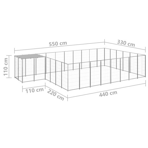 Ezüstszínű acél kutyakennel 15,73 m²