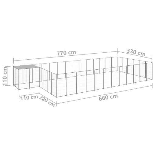 Ezüstszínű acél kutyakennel 22,99 m²