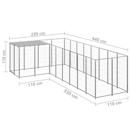 Ezüstszínű acél kutyakennel 6,05 m²