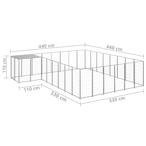 Ezüstszínű acél kutyakennel 15,73 m²