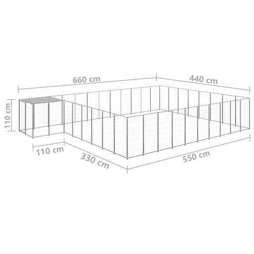 Ezüstszínű acél kutyakennel 25,41 m²