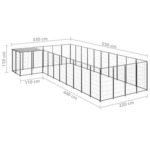 Fekete acél kutyakennel 13,31 m²