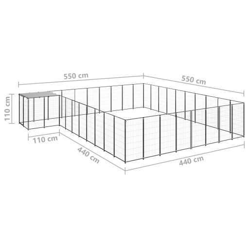 Fekete acél kutyakennel 25,41 m²