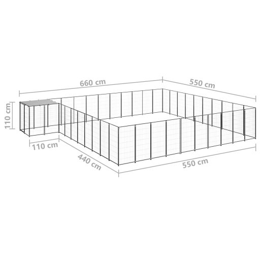 Fekete acél kutyakennel 31,46 m²