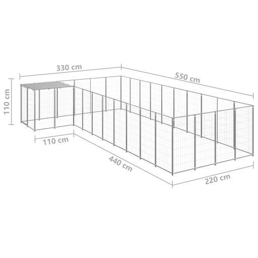 Ezüstszínű acél kutyakennel 13,31 m²