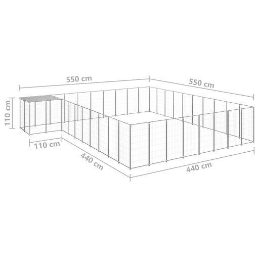 Ezüstszínű acél kutyakennel 25,41 m²