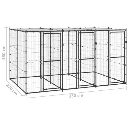 Kültéri acél kutyakennel tetővel 7,26 m²