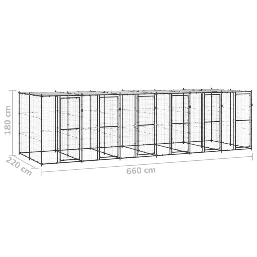 Kültéri acél kutyakennel tetővel 14,52 m²