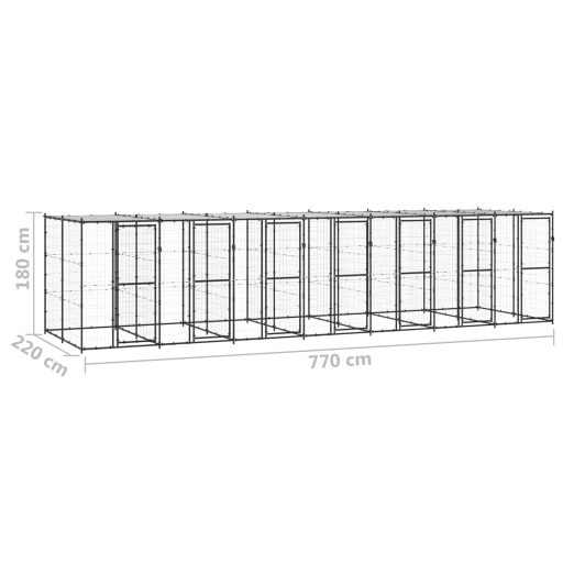 Kültéri acél kutyakennel tetővel 16,94 m²