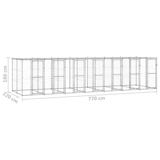 Kültéri horganyozott acél kutyakennel tetővel 16,94 m²