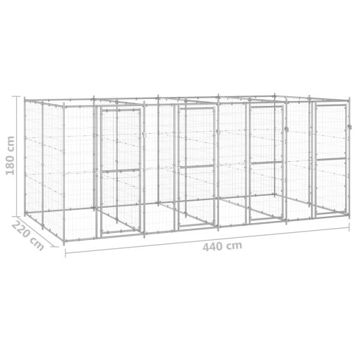 Kültéri horganyozott acél kutyakennel 9,68 m²