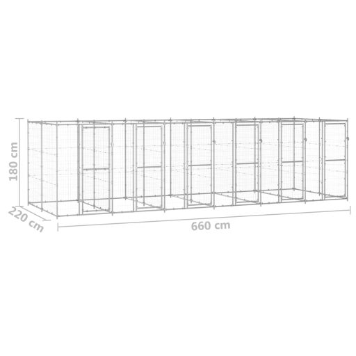 Kültéri horganyozott acél kutyakennel 14,52 m²