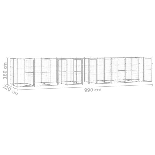 Kültéri horganyozott acél kutyakennel 21,78 m²