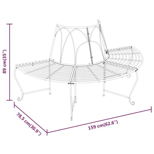 2 db fekete acél félkör alakú fa körüli pad Ø159 cm