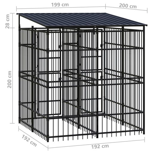 Acél kültéri kutyakennel tetővel 3,69 m²