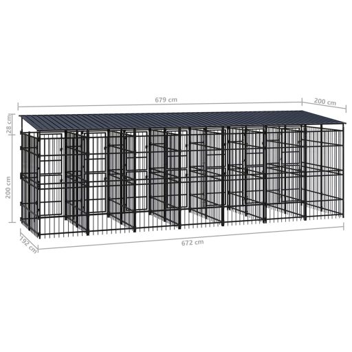 Acél kültéri kutyakennel tetővel 12,9 m²