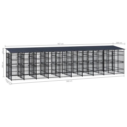 Acél kültéri kutyakennel tetővel 18,43 m²