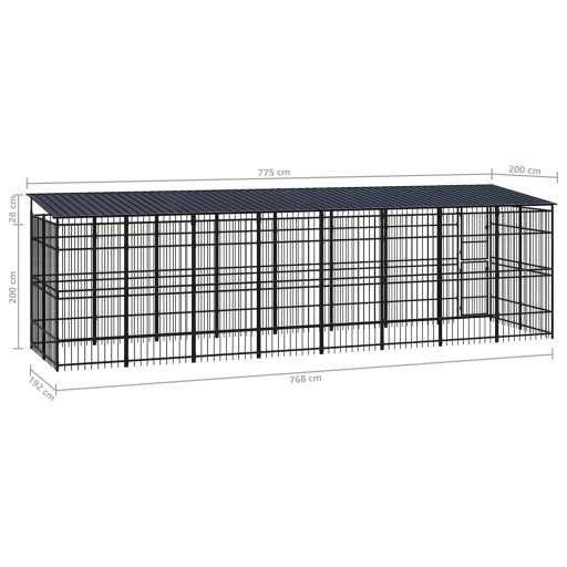 Acél kültéri kutyakennel tetővel 14,75 m²