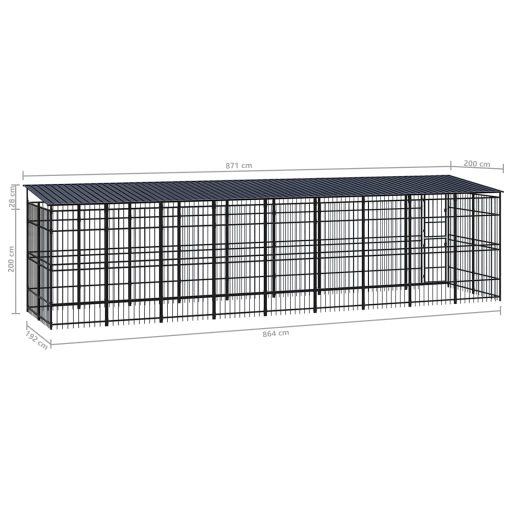 Acél kültéri kutyakennel tetővel 16,59 m²