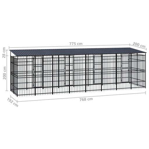 Acél kültéri kutyakennel tetővel 14,75 m²