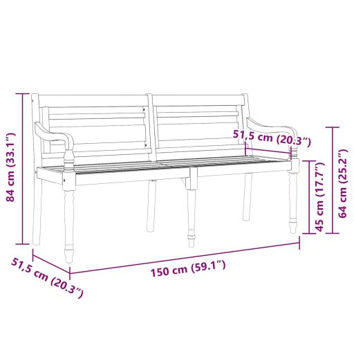 Tömör tíkfa Batavia pad szürke párnával 150 cm