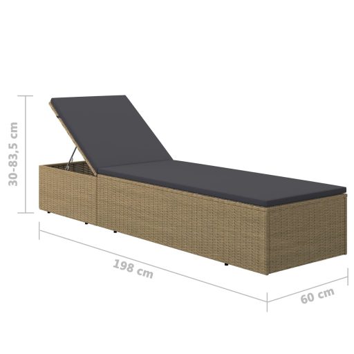 Barna és sötétszürke polyrattan napozóágy