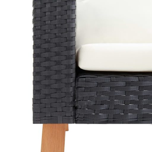 Kétszemélyes fekete polyrattan kerti kanapé párnákkal
